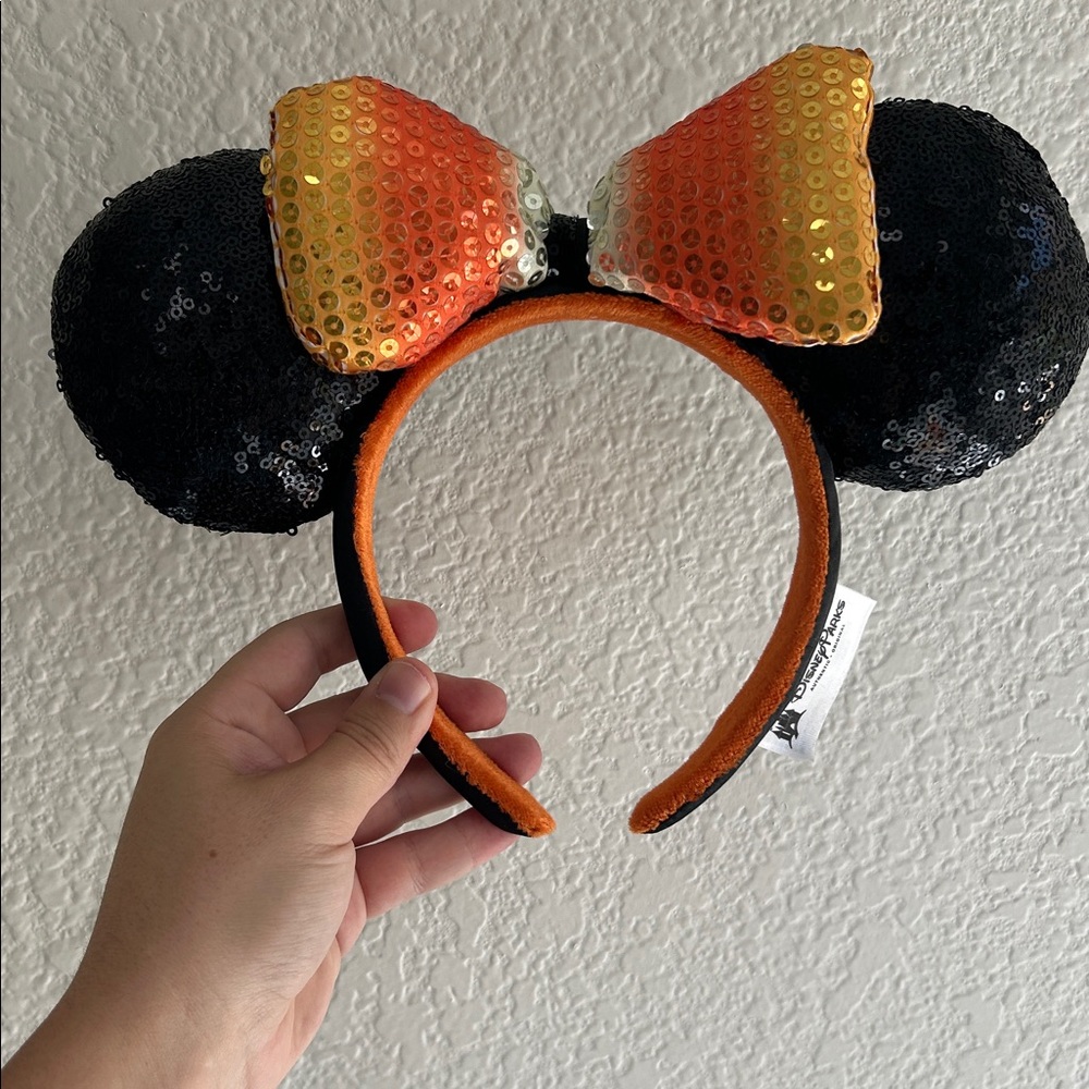 Sequin Mouse Ears Headband with Orange and Black Bow